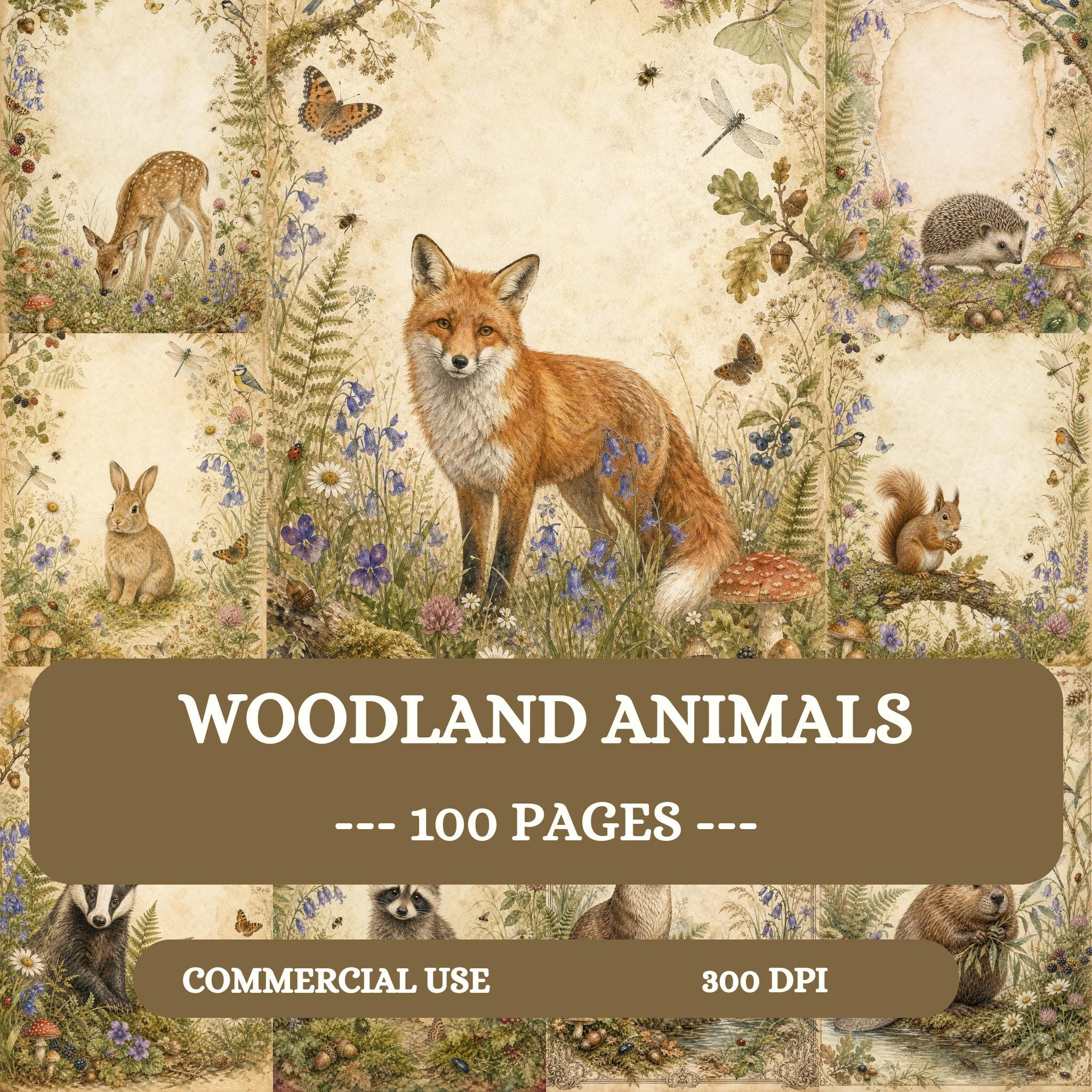 Woodland Animals Junk Journal Pages, Watercolour Forest Animals, Birds ...