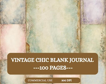Vintage papierpakket, blanco dagboekpagina's, 100 A4 afdrukbare digitale papers voor ongewenste tijdschriften, plakboekkit, shabby-chique pagina's, efemere rommel