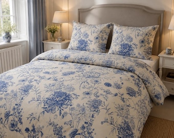 Boho Botanical Duvet Cover Set, Floral Bedding King Queen Full Twin, 100% Cotton Duvet Cover with Pillow Shams
