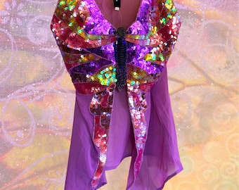 Vintage Deadstock Sequin Butterfly Cami Top, Fairycore Festival Tank, Whimsigoth Y2K Statement Cami