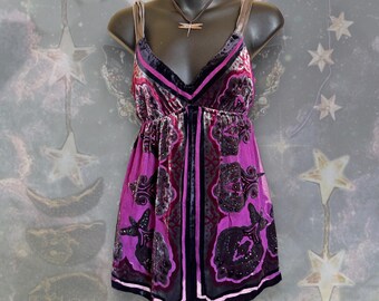 Hale Bob Silk Velvet Burnout Babydoll Top: Whimsygoth Fairy Grunge Beaded Deadstock