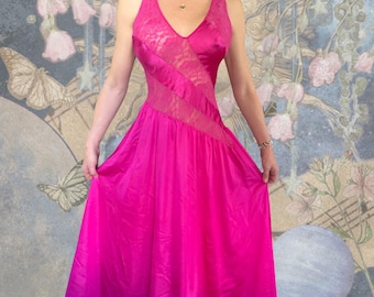 Vintage Olga Hot Pink Nylon Lace Maxi Slip Dress – Barbiecore Old Hollywood Lingerie