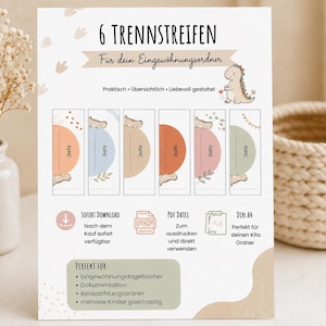 Divider strips for settling-in folders | Daycare documentation PDF | Registers for children's folders | Settling-in diary accessories | Instant download