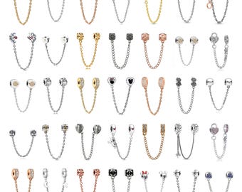 パンドラ風ブレスレット用925スターリングシルバー製セーフティチェーン、クリスタルハートバタフライヨーロピアンブレスレットストッパーチェーン、彼女とお母さんへのギフト
