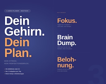 ADHS Planer Deutsch PDF | Tagesplaner Produktivität | Brain Dump Gewohnheits Tracker | Undatiert A4 | Sofort Download