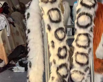 Leopard Print Kunstpelz Schwanz, biegsamer flauschiger Tier Schwanz, Cosplay Beinwickel