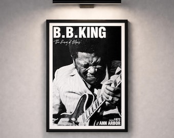 B. B. King Ann Arbor Blues-konsertaffisch — Svartvitt musiktryck (digital nedladdning)