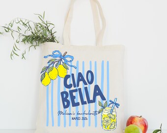 Personalized Bachelorette Ciao Bella Bachelorette Tote Bag Italy Inspired Bach Welcome Bag Lemon Girls Trip Gift Coastal Bridal Party Tote
