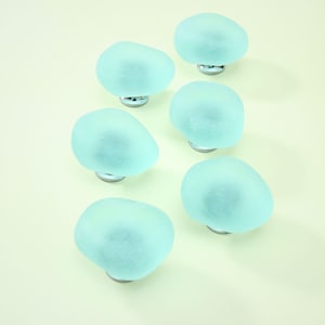 Scandinavian Frosted Blue Glass Knob 1.29" Cabinet Pull, Decorative Drawer Handle for Modern Furniture