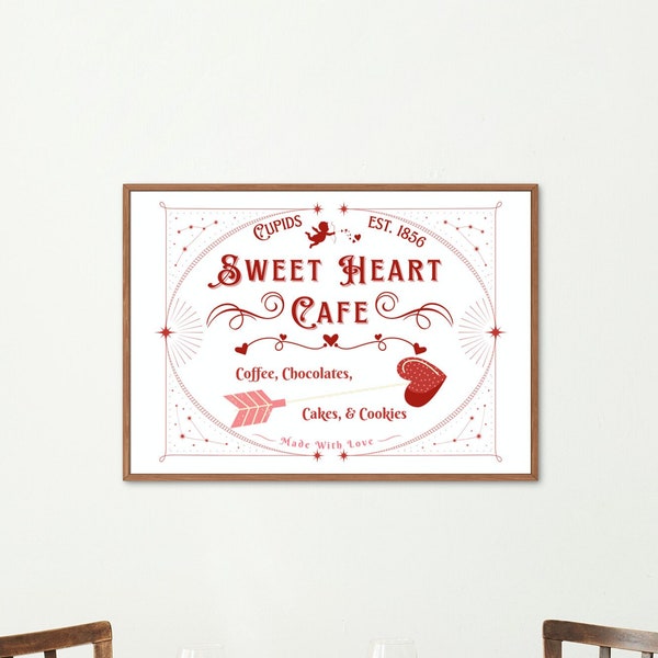 Cupid's Sweetheart Cafe Valentines Day Sign PNG Digital Download, Modern Farmhouse Wall Decor, Sign Vintage Style