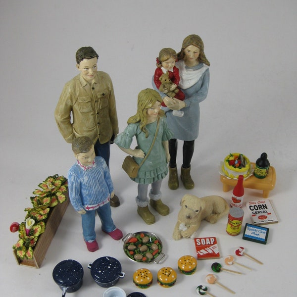 Doll House Figurines, Resin Family of Four, Doll House Accessories, Miniature Toys