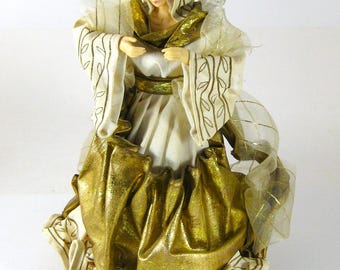 Vintage Fabric Mache Tree Top Angel, Gold and Ivory, Christmas Magic Collection