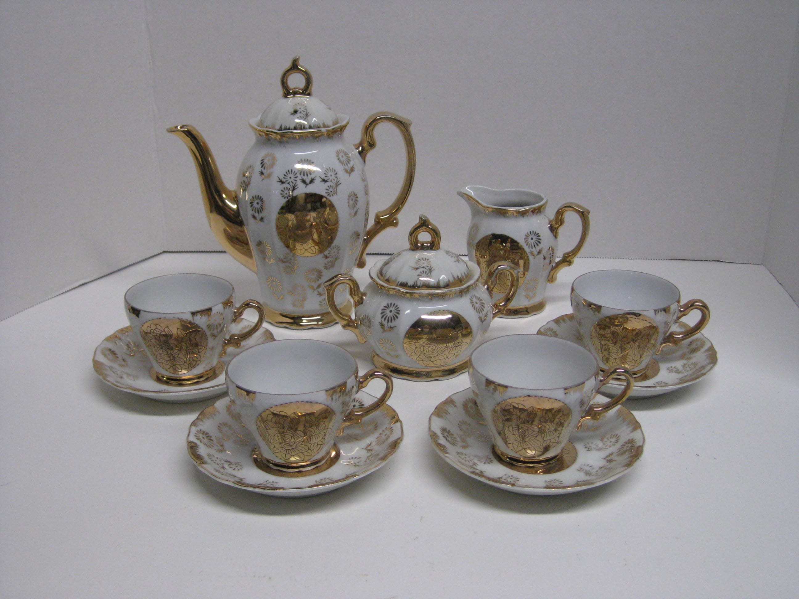 China Tea Set Vintage Small Gold and White Sterling China Tea Etsy