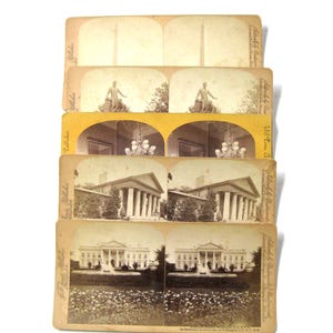 Antique Stereoscope Viewer Slides, 5 Rare Slides, Washington DC During The Late 1800&#39;s - Very Early 1900&#39;s. The White House,