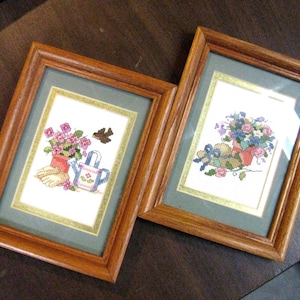 Vintage Counted Cross Stitch Pictures, Framed Art, Country And Farmhouse Decorations