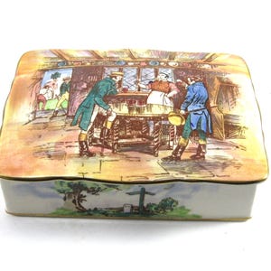 Antique Trinket Box, Staffordshire Porcelain Box, Pub Scene Jewlery Box, Card Box