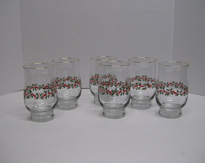Vintage Christmas Drinking Glasses Set of 6 Christmas Holly Etsy