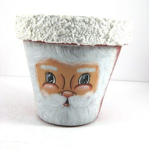 Hand Painted Santa Face on a Clay Pot, Christmas Decoration, 1993 Art