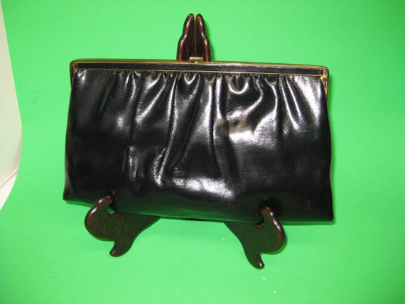 Vintage Purse, Black Patent Leather Evening Bag, … - image 2