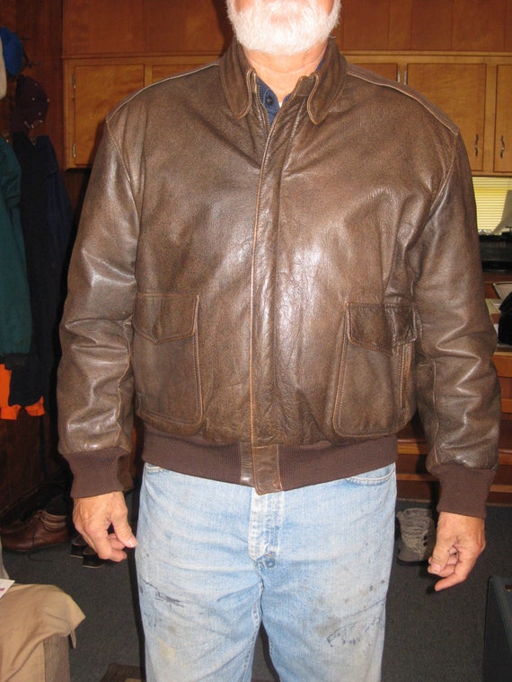Mens Leather Bomber Jacket, LL Bean Vintage 1970's