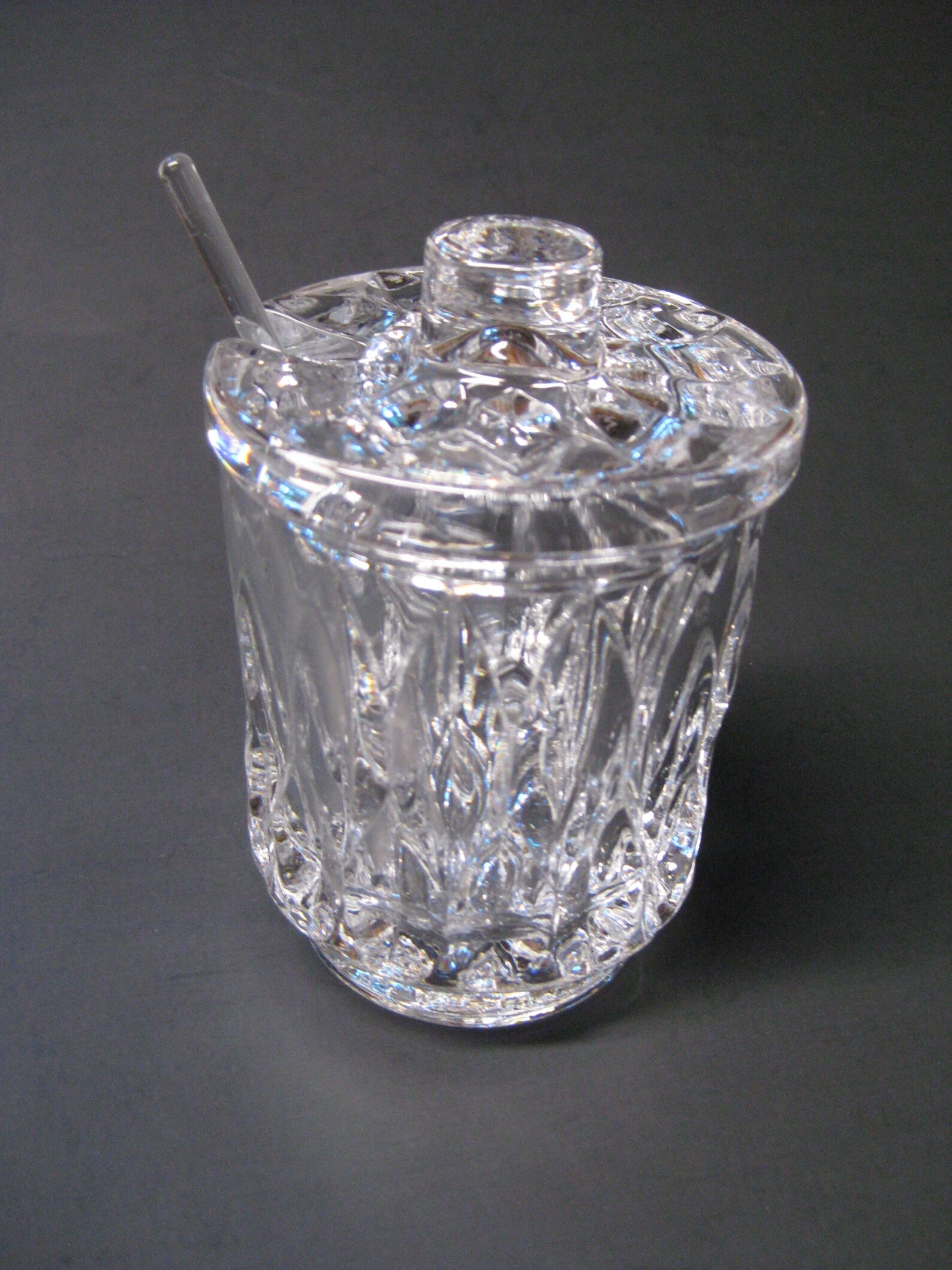 Vintage Crystal Cut Glass Condiment Jar With Spoon Crystal Etsy
