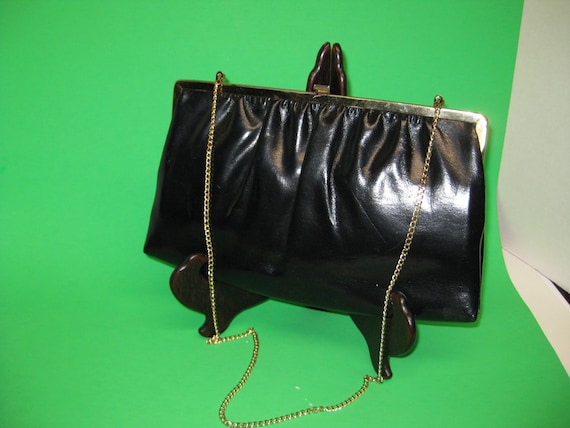 Vintage Purse, Black Patent Leather Evening Bag, … - image 1