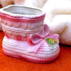 Vintage Baby Bootie Pink Ceramic Planter