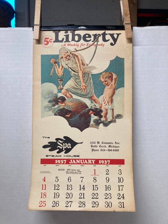 Liberty 1937 Calendar The Spa Steak House Advertising | Etsy