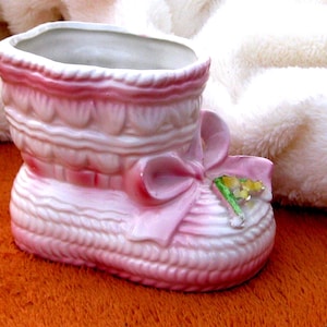 Vintage Baby Bootie Pink Ceramic Planter