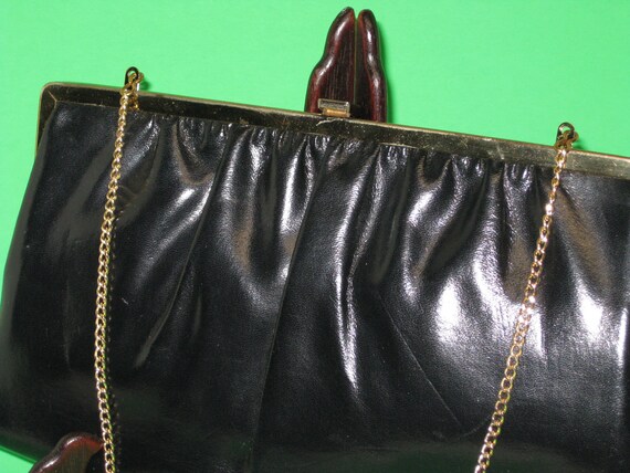 Vintage Purse, Black Patent Leather Evening Bag, … - image 3