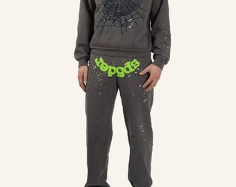 Sp5der Y2K Inspired Hoodie Jogger Set – Slate Grey