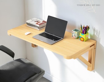Massivholz Klappwand Schreibtisch Platzsparend Home Office Arbeitsplatz Moderner Laptop Arbeitstisch für Studenten und kleine Räume