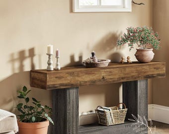 Bauernhaus 63-Zoll-Konsolentisch Eingangstisch mit Aufbewahrungsregal, schmaler Holzsofatisch hinter Couch Rustikale Wohnzimmermöbel