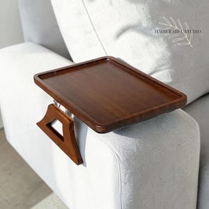 Wooden Sofa Armrest Tray Couch Snack Table Rustic Arm Chair Organizer for Drinks Remote Phone and TV Accessories