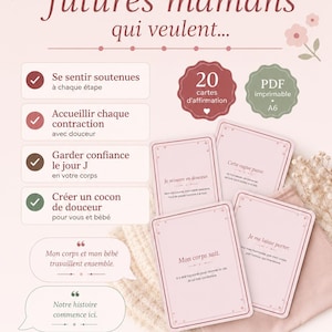 Cartes Affirmations Accouchement à Imprimer · 20 Cartes A6 PDF · Accouchement Naturel · Confiance · Cadeau Future Maman
