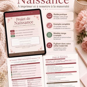 Kit Projet de Naissance PDF à Imprimer · Modèle Complété + Vierge · Guide Rédaction · Maternité · Cadeau Future Maman