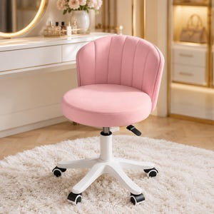 Small PU Leather Vanity Chair, Adjustable Swivel Rolling Desk Stool