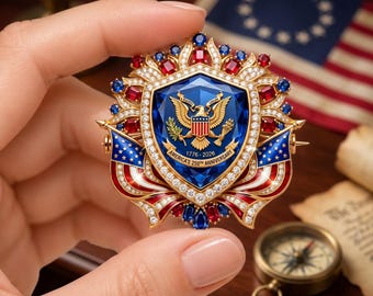 Patriotic US Eagle Brooch, America 250th Commemorative Pin, USA Flag Rhinestone Jewelry, 4th of July Gift, Semiquincentennial Keepsake