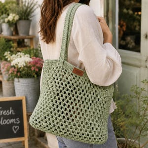 Crochet Market Bag Pattern, Mesh Tote Bag, Beginner Reusable Farmers Market Bag, PDF Download