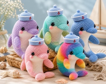 Crochet Dolphin Pattern, Amigurumi Plushie, Beginner PDF Download, Rainbow Stuffed Animal