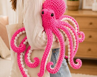 Giant Octopus Crochet Pattern, Pink & White Octopus Amigurumi Plush, PDF Digital Download