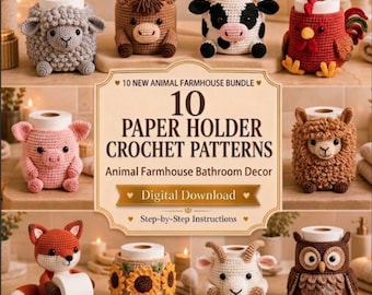 10 Farmhouse Animal Crochet Toilet Paper Holder Patterns PDF Digital Download