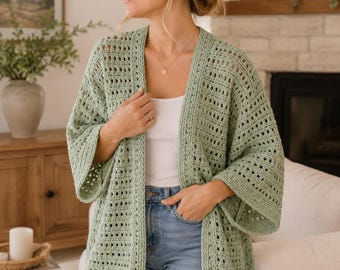 Beginner Crochet Shrug Pattern, Easy Kimono Cardigan, Rectangle Shrug PDF Download