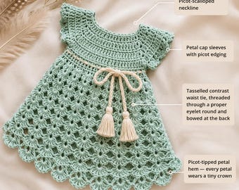 Beginner Crochet Baby Dress Pattern, Lace Petal Skirt, Newborn PDF Download