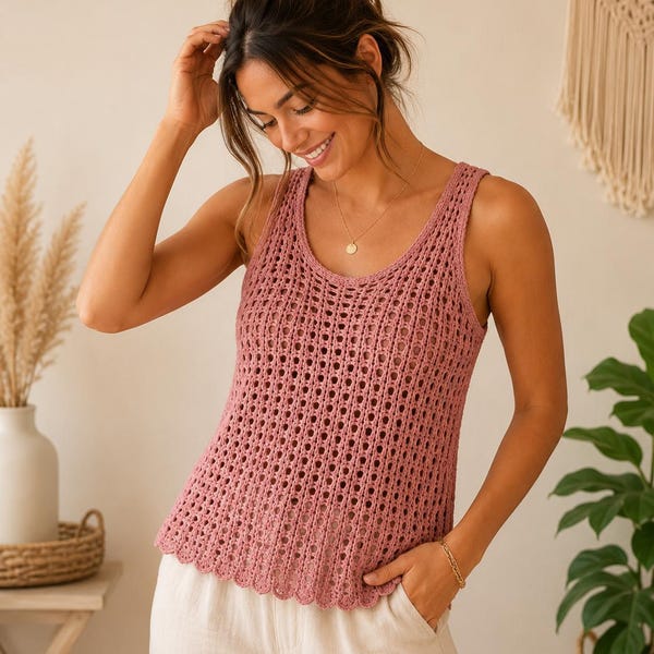 Crochet Tank Top Pattern, Summer Crop Top, Mesh Tank, Beginner Crochet Pattern, PDF Download, Sizes XS-XL