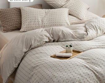 Mokka Braun Tiny Floral Baumwolle Bettbezug Set, Creme Elfenbein Micro Floral Bettwäsche