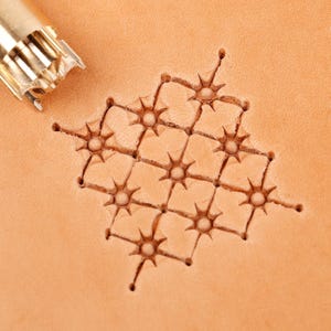 Geometric Starburst Leather Stamping Tool - Diamond Grid Pattern Brass Stamp for Leathercraft, Embossing Tool for Beginners & Professionals