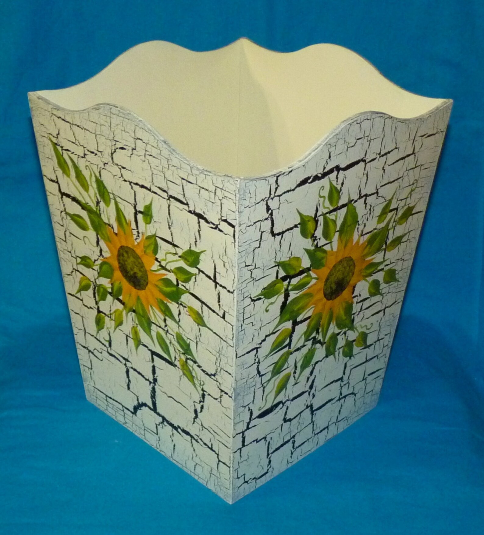 Wood Trash Can Decorative Hand Painted Waste Basket Sunflowers Etsy