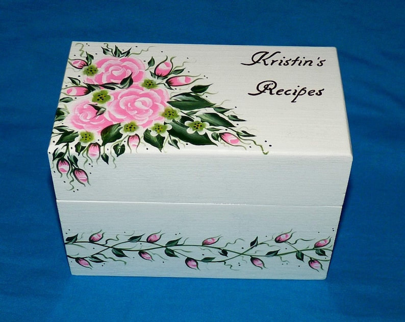 Housewarming Gift Wedding Gift Painted Flowers 4x6 Recipe Storage Box Recipe Box Personalized Custom Large Wood Recipe Card Holder