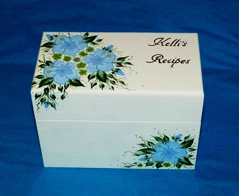 Housewarming Gift Wedding Gift Painted Flowers 4x6 Recipe Storage Box Recipe Box Personalized Custom Large Wood Recipe Card Holder